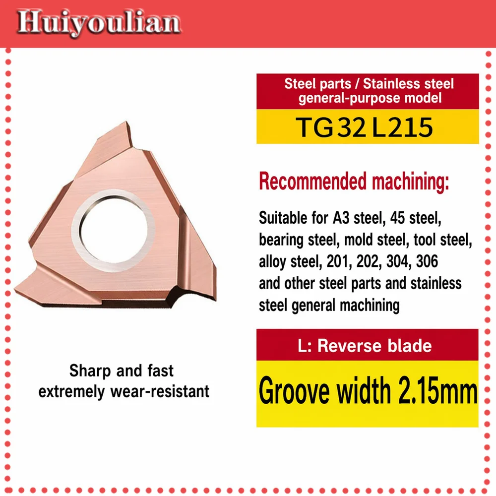 TG32L215-240 Tangential Carbide Grooving Insert for Stainless Steel Circlip Groove 2.15-2.4mm