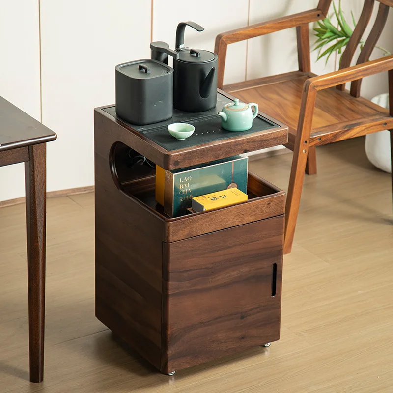 Solid wood tea cabinet Ebony movable small kettle integrated side table side cabinet tea side table