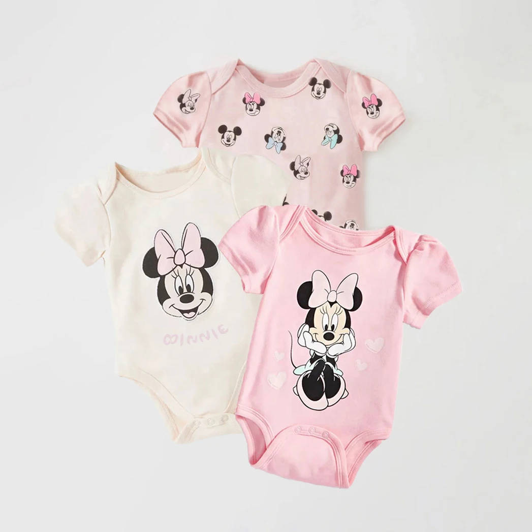 

3Pieces New Born Bodysuit Print Minnie Baby Girl Clothes Short Sleeve Newborn Girl Rompers Baby Girl Clothes 0-24M Bebes