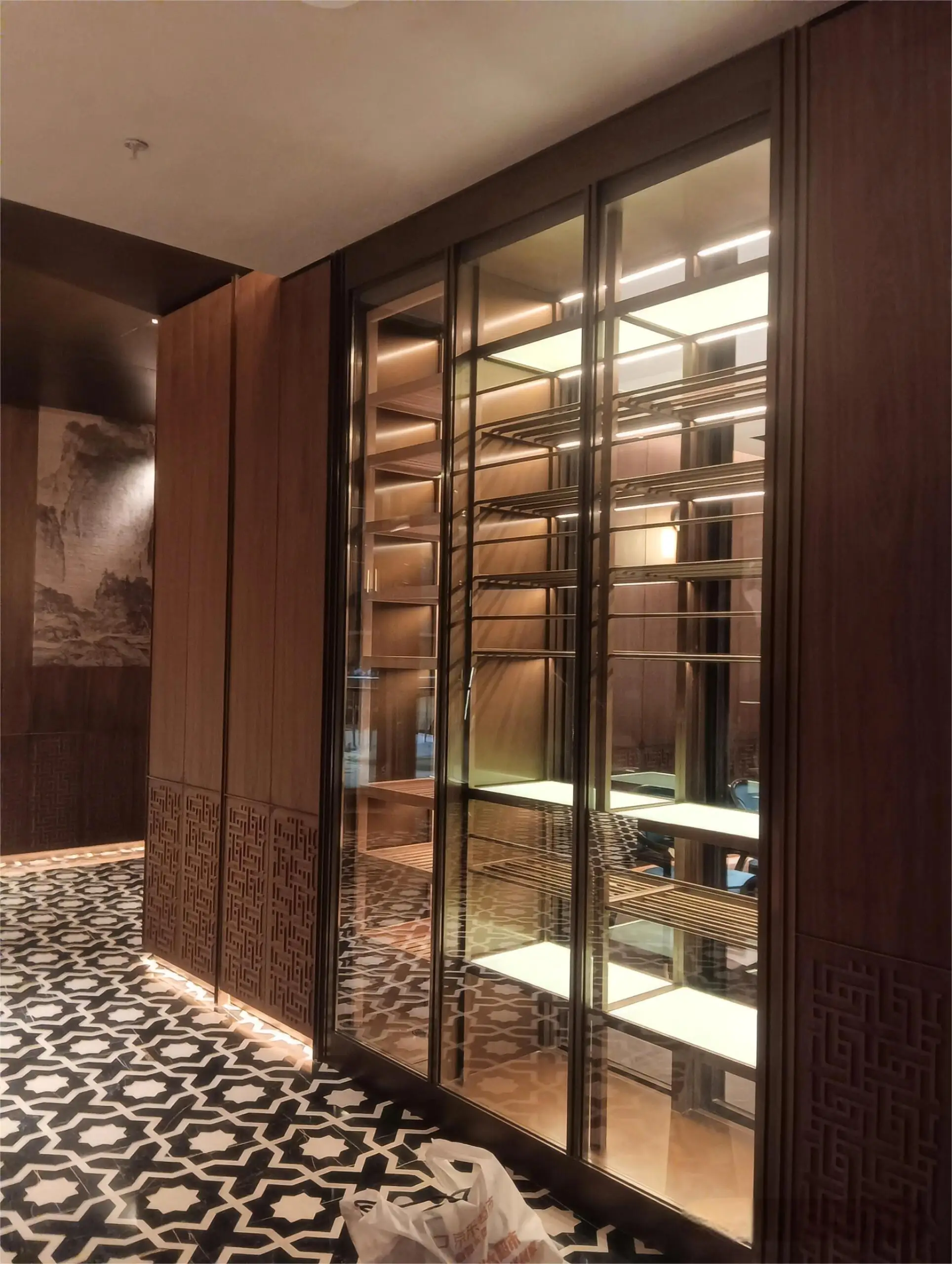Custom Stainless Steel Multi-Zone Temperature-Controlled Wine Cabinet - Modern Minimalist Design