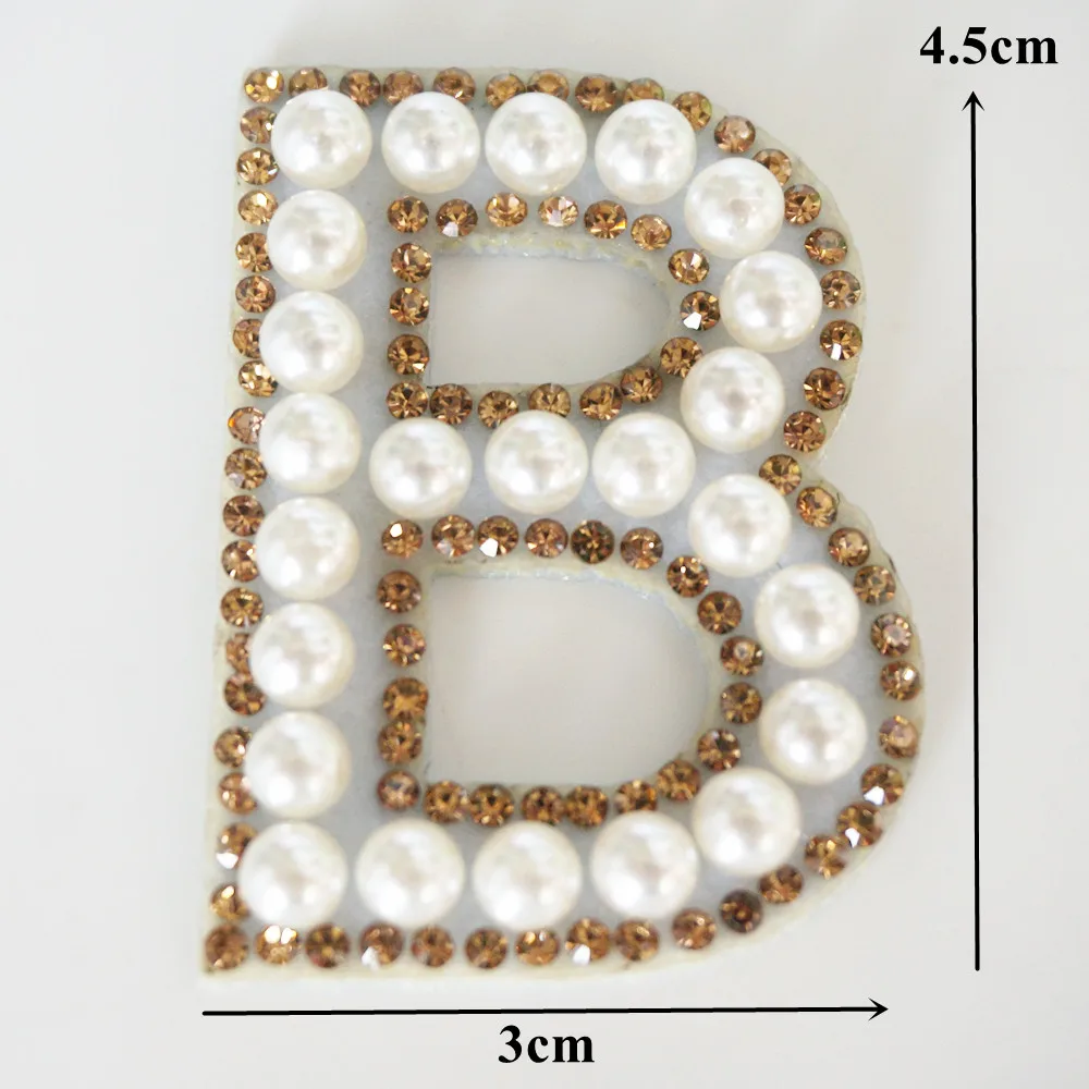 A-Z Rhinestone Pearl English Letter Alphabet Iron Sew On Patch Badge Handmade Beaded Bag Hat Jeans Clothes Applique DIY Crafts