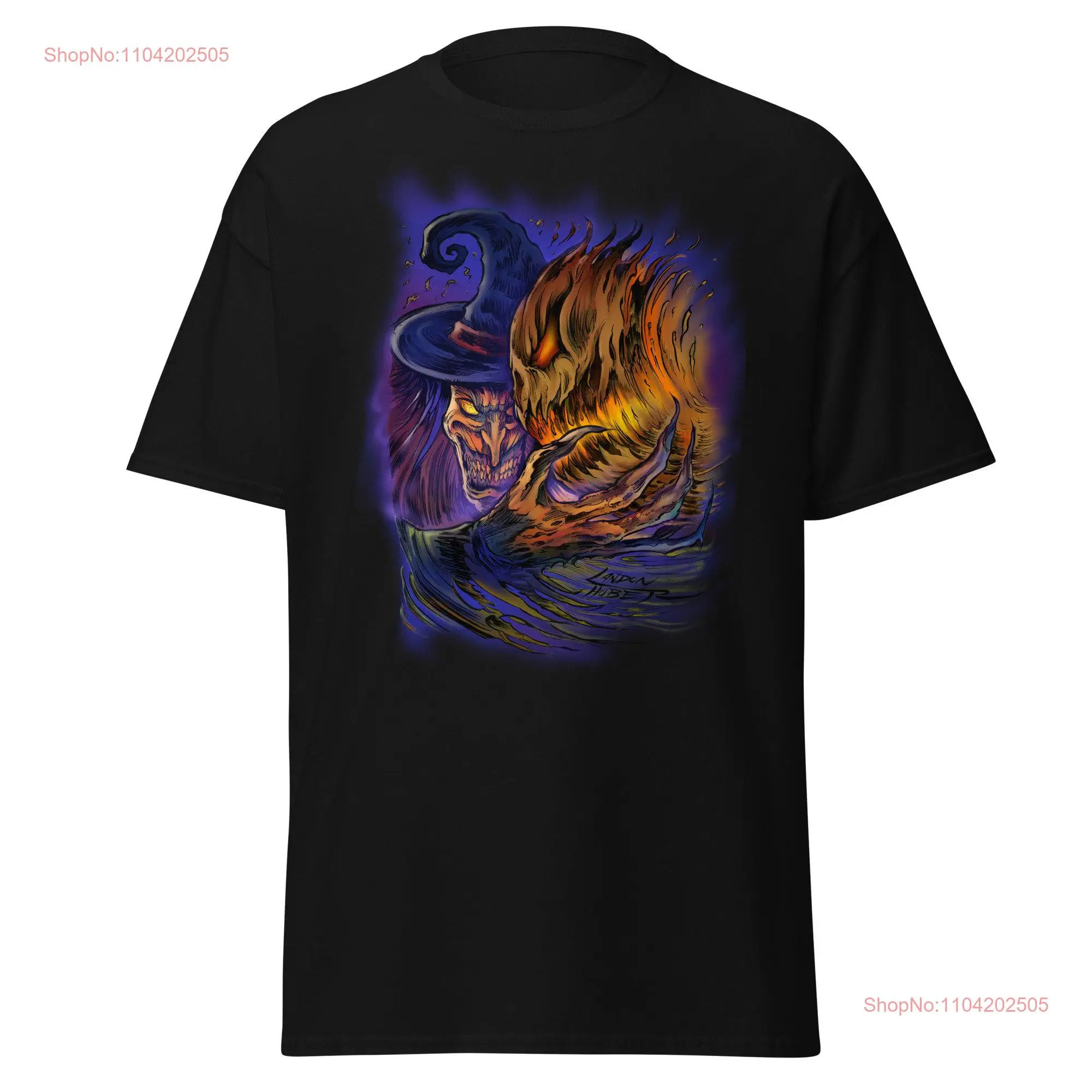 Witch with Magic Pumpkin shirt Spooky T Halloween by Artist Landon Huber Party long or short sleeves