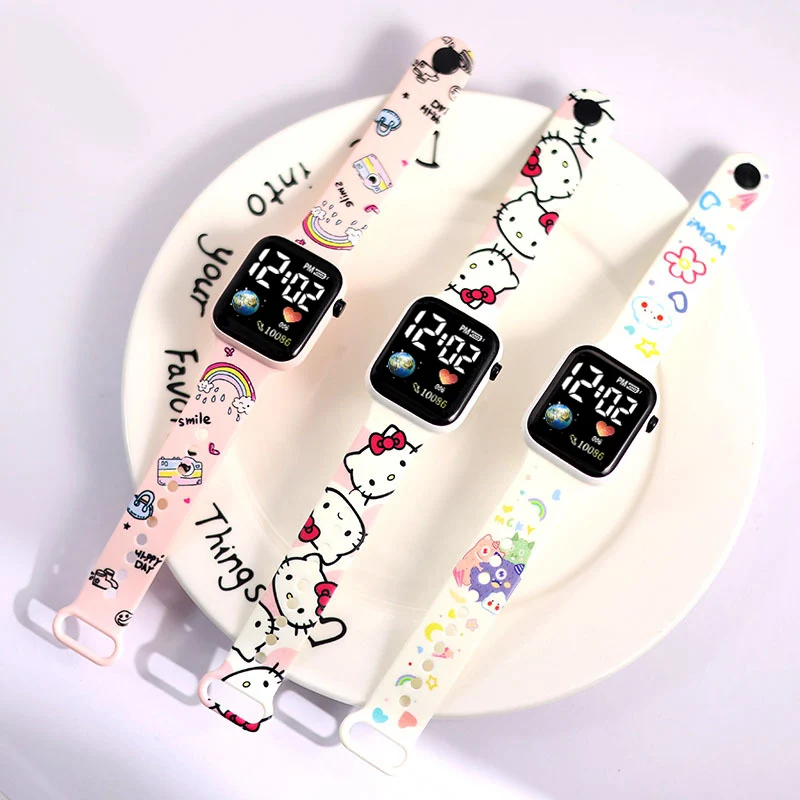 Cute Hello Kitty Children Watches Girls Cartoon Rainbow Silicone Band Womn Watch Kids Relógio Infantil Children Clock Wristwatch