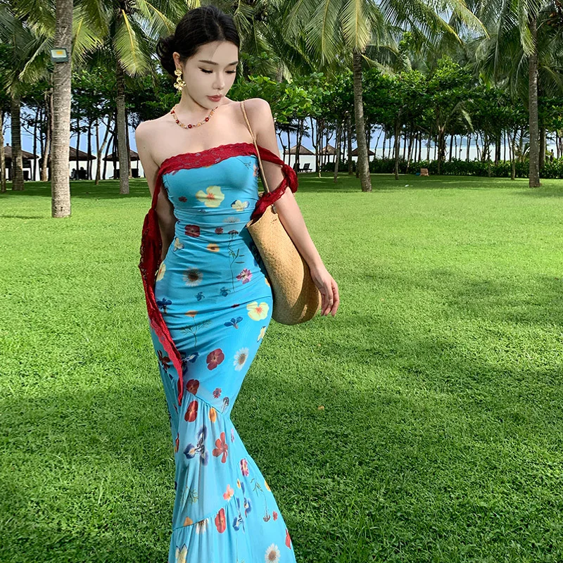 تنورة Loween Beachside عالية الخصر Fi-Tail Dr من البوليستر المتين بكتف واحد للشمس والسفر Sle Important Ocns #3