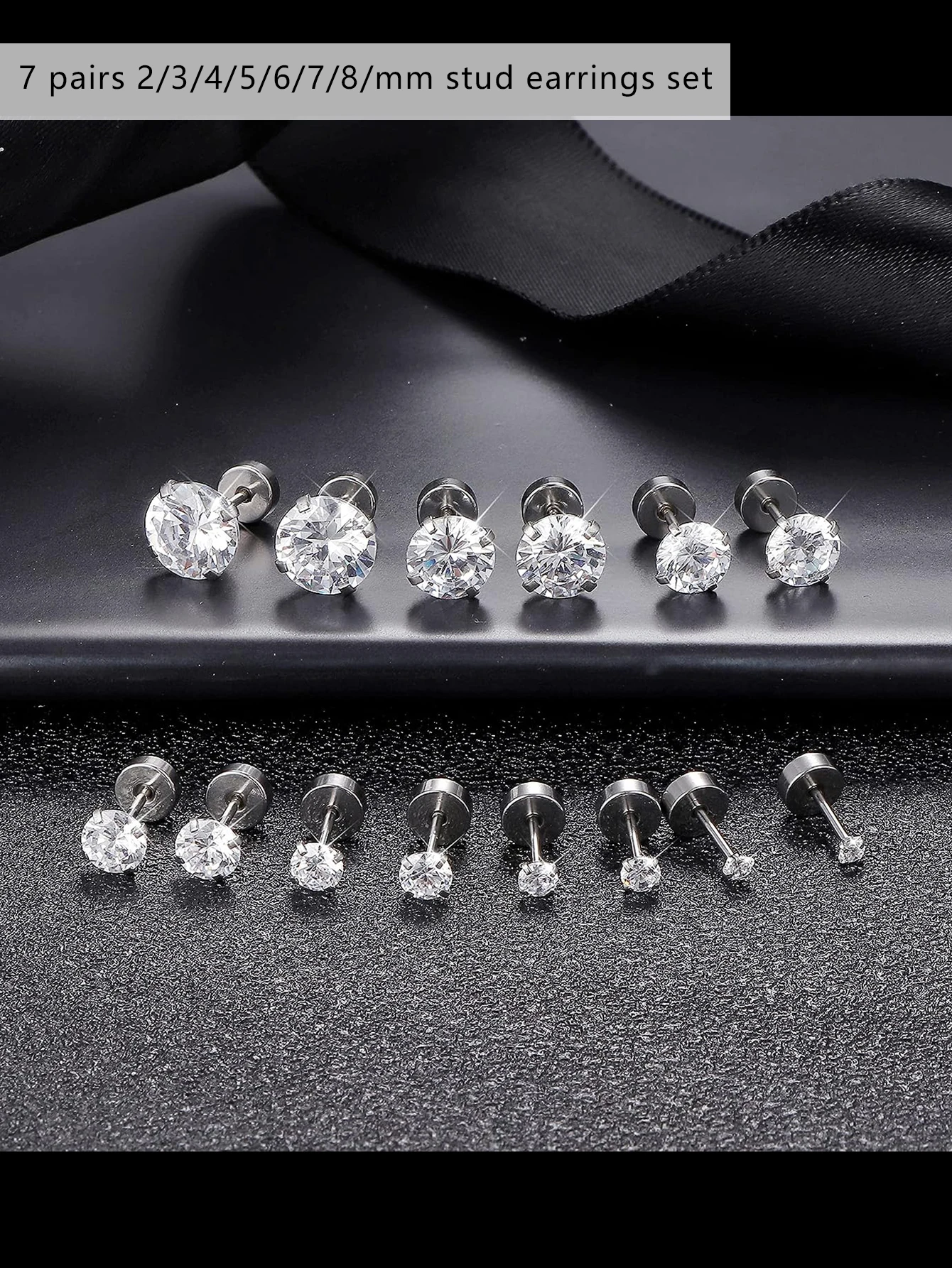 7 أزواج من الأقراط المسطحة للنساء، أقراط من الفولاذ المقاوم للصدأ الجراحية، حلق الغضروف المكعب من الزركونيا (2/3/4/5/6/7/8 مم) #5