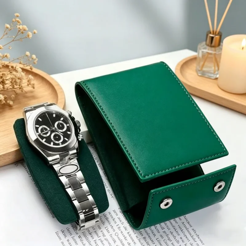 Boîte de rangement portable pour montres homme et femme, anti-poussière, en cuir PU vert, sac de voyage en flanelle pour montres Seiko Explorer Submarine