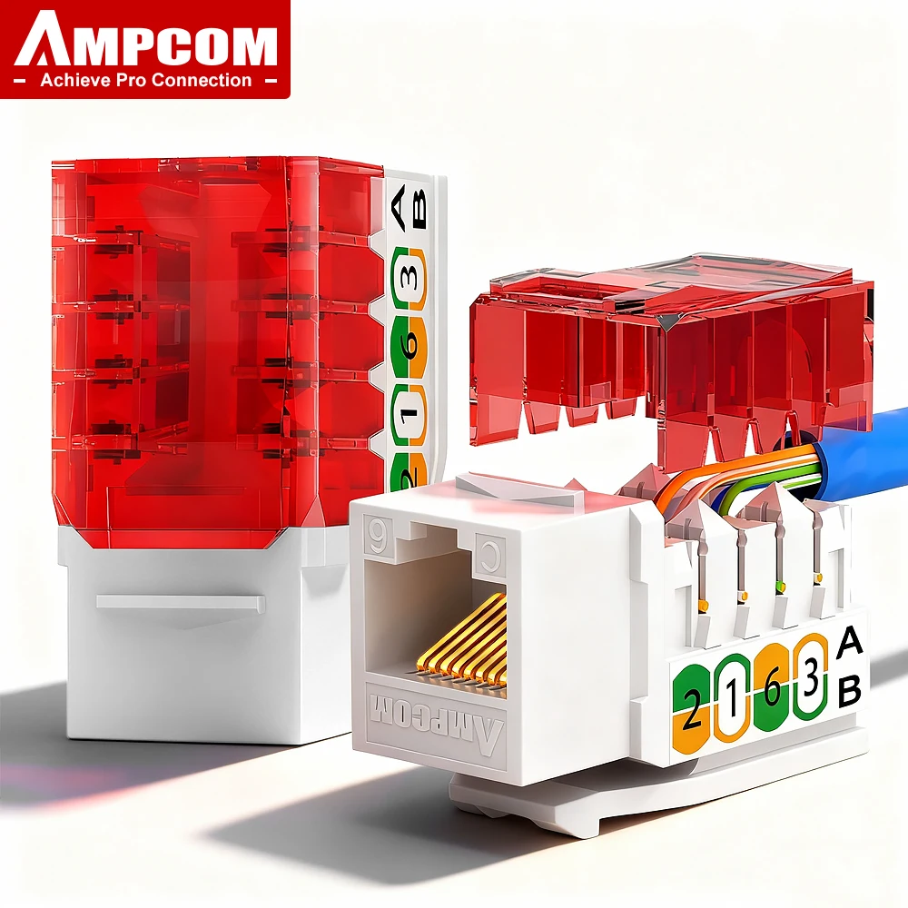 

AMPCOM Cat6 RJ45 Keystone Jack, плоский/угловой вертикальный перфоратор, позолоченный сетевой разъем 50U для офиса, дома