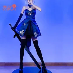 SBluuCosplay Anime FGO Black Saber Altria Pendragon Cosplay Costume Blue Dress Halloween Outfit