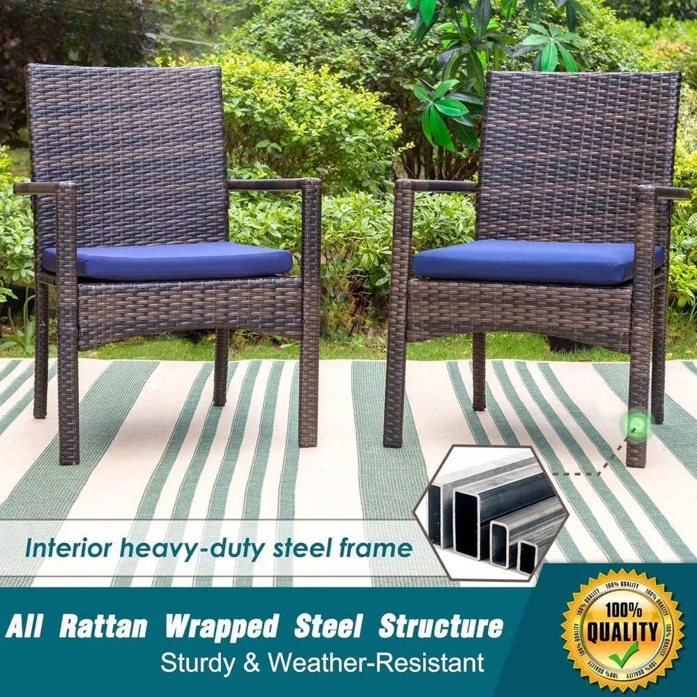 7 Piece Patio Dining Furniture Set, 60” Rectangular Metal Dining Table & 6 Cushioned Rattan Wicker Chairs ,Garden Furniture Sets image 5