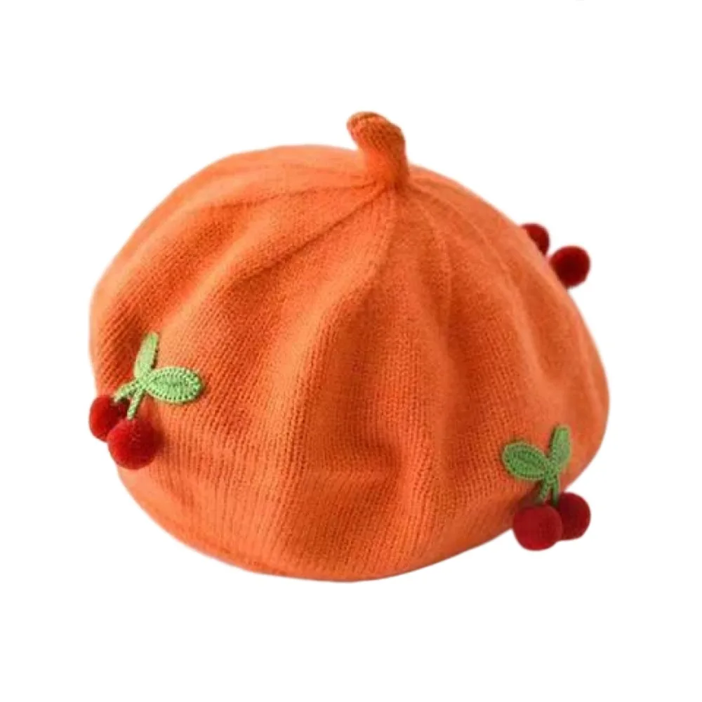 

Прекрасная вишневая вязаная шапка с тыквой, ветрозащитные зимние детские береты, мягкая теплая шапочка для младенцев, детская шапка