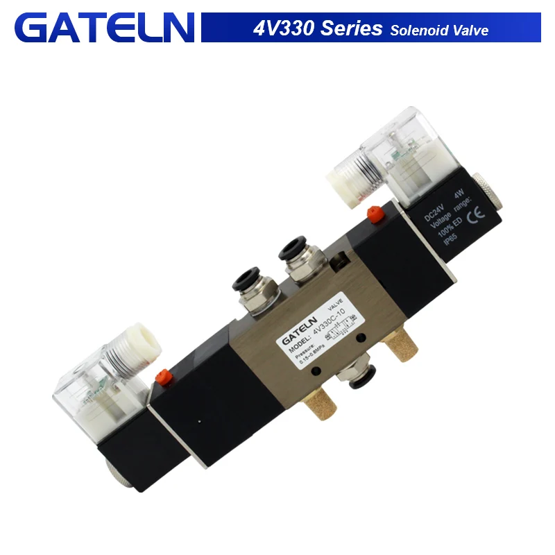 

4V330C-10 4V330E-10 4V330P-10 5 Way 3Position Dual Solenoid Pneumatic Air Valve 3/8" DC12V DC24V AC110V AC220V