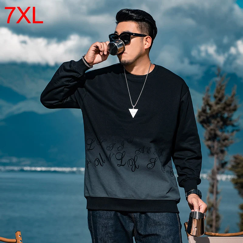 

Trendy Man Fashion Handsome Plus Size Round Neck Sweater Men's Autumn Winter Underlay Loose Letter Top 130kg 7xl sweatshirts