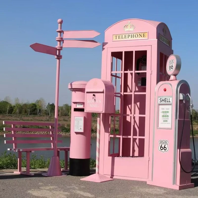 Wrought iron phone booth store shopping mall activity props scenic spot decoration