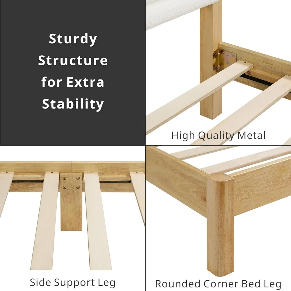 Queen Platform Bed Frame with Horizontal Channel Tufted Headboard and Solid Wood Slats for Bedroom and Guest Room