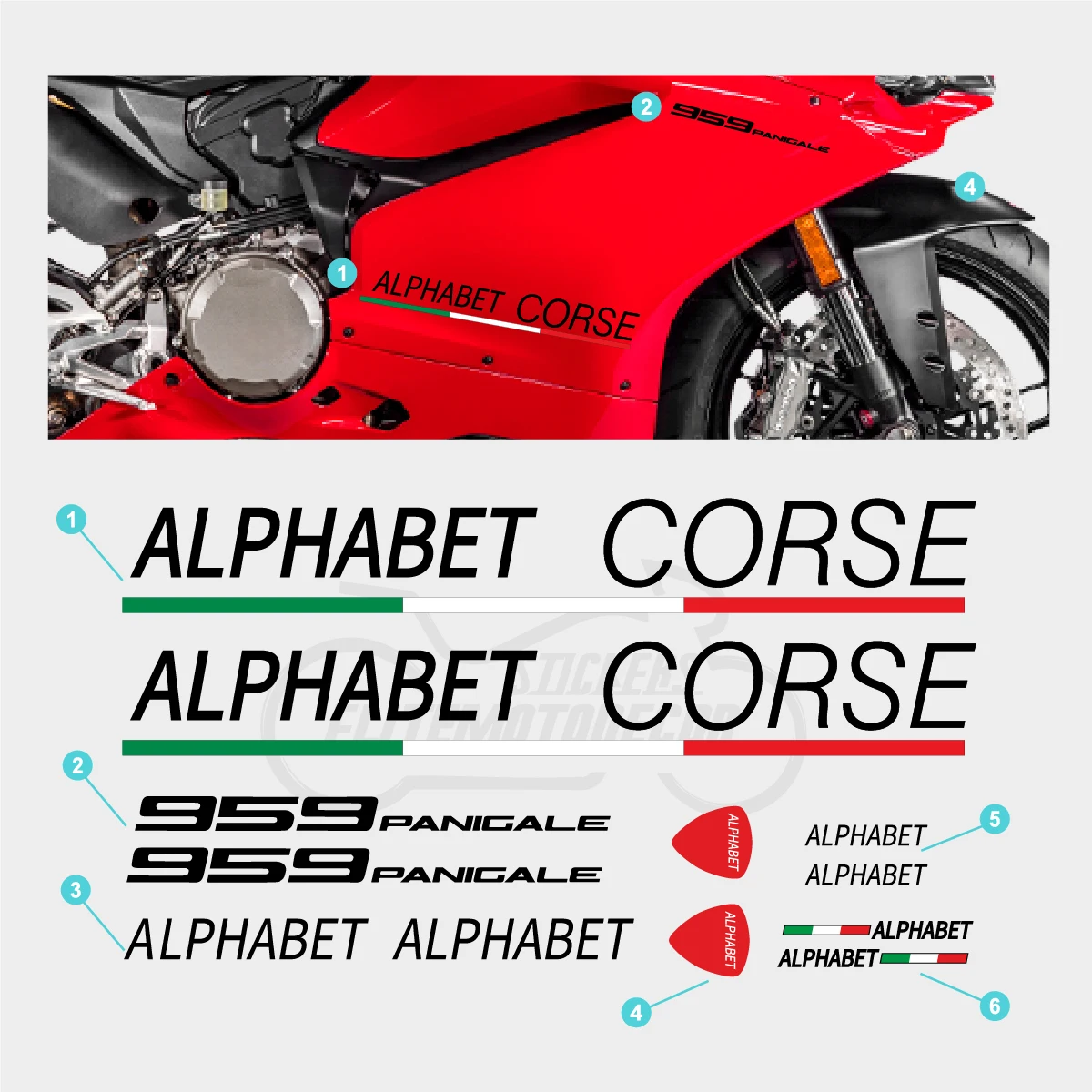 

For Ducati 959 Panigale Full Fairing Shell Decal Sticker Tricolor Design Logo Corse 959 Motorcycle Lower Fairing Sticker