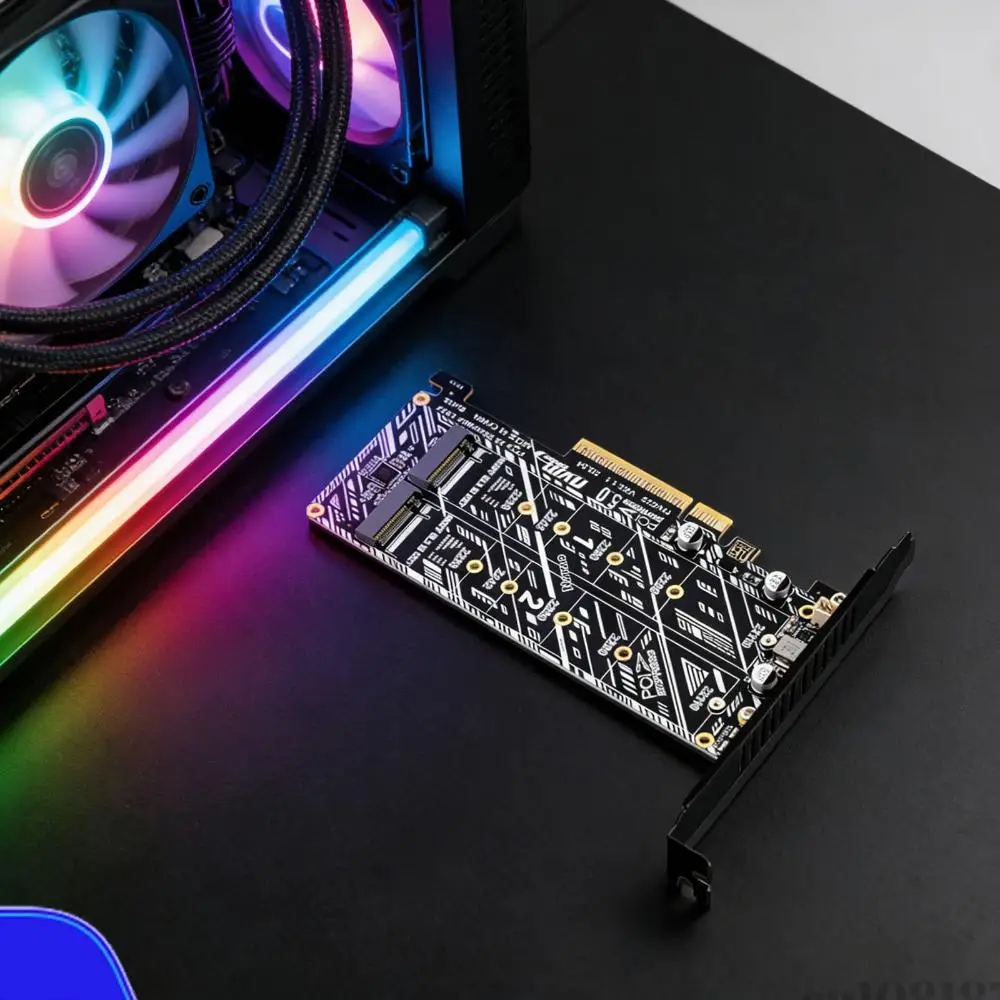 

PCIE To NVME Double Bay Expansion Card M-Key 2230/2242/2260/2280/22110 SSD NVMe PCIe Card for Desktop PC Data Movement