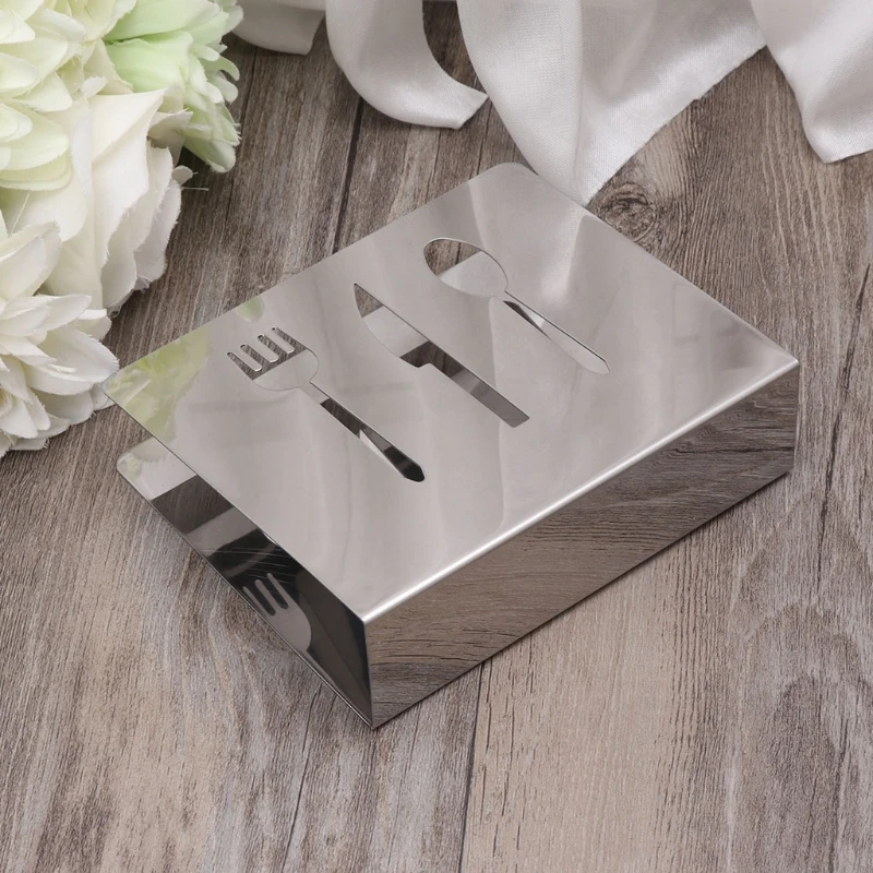 Stainless Steel Napkin Rack Box Tissue Holder Cutlery Floral Hollow-Out Design