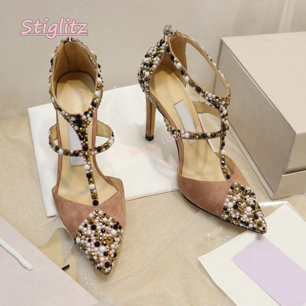 

Pearl Sheepskin Stiletto Pumps 2024 Summer New Arrival Luxury Solid Pointed Toe Zipper Sexy Fashion Shoes for footwear