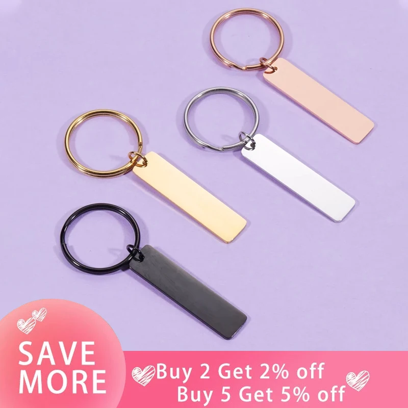 Fnixtar 10Pcs Strip Bar Keychain Mirror Polish Stainless Steel Stamping Blank Keychain For DIY Custom Name Engrave Tags Keychain