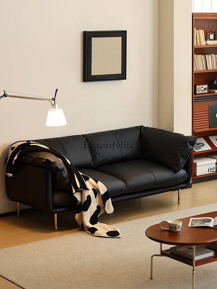 

LJYNordic retro Napa leather sofa big black cow living room modern simple sofa