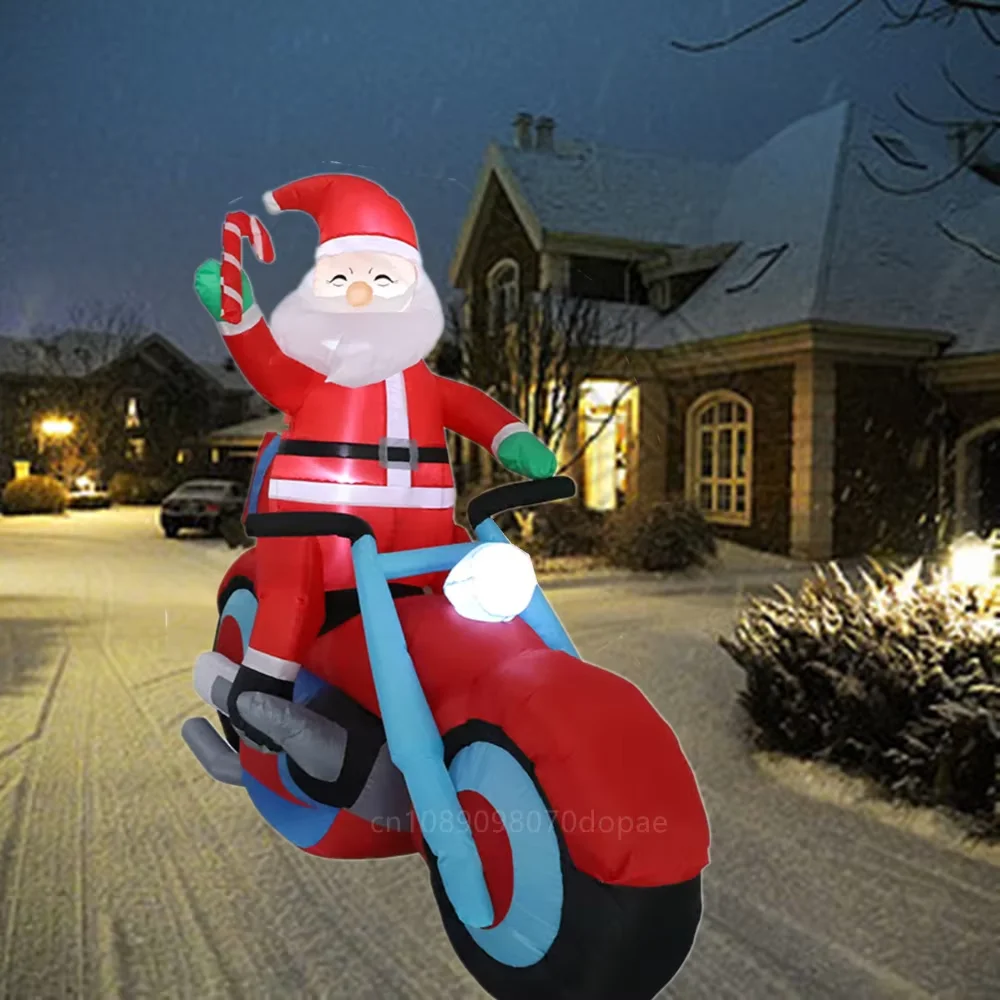 1.8M Long Christmas Inflatable Santa Claus riding a motorcycle Built-in LED Light Indoor Outdoor Fun Yard Holiday Party Decorate