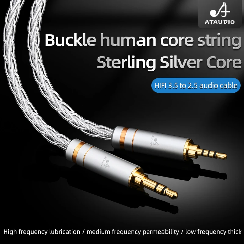

Аудиокабель ATAUDIO HiFi 3,5–2,5 мм AUX, оплетка из чистого серебра, кабель с разъемом 3,5–2,5 для наушников, динамика, усилителя мобильного телефона