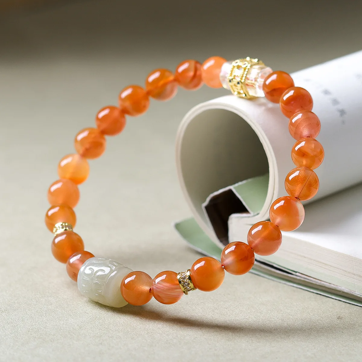 

Natural South Red Agate Hotan Jade Single Loop Bracelet Original Chinese Style Cultural Games Bracelet