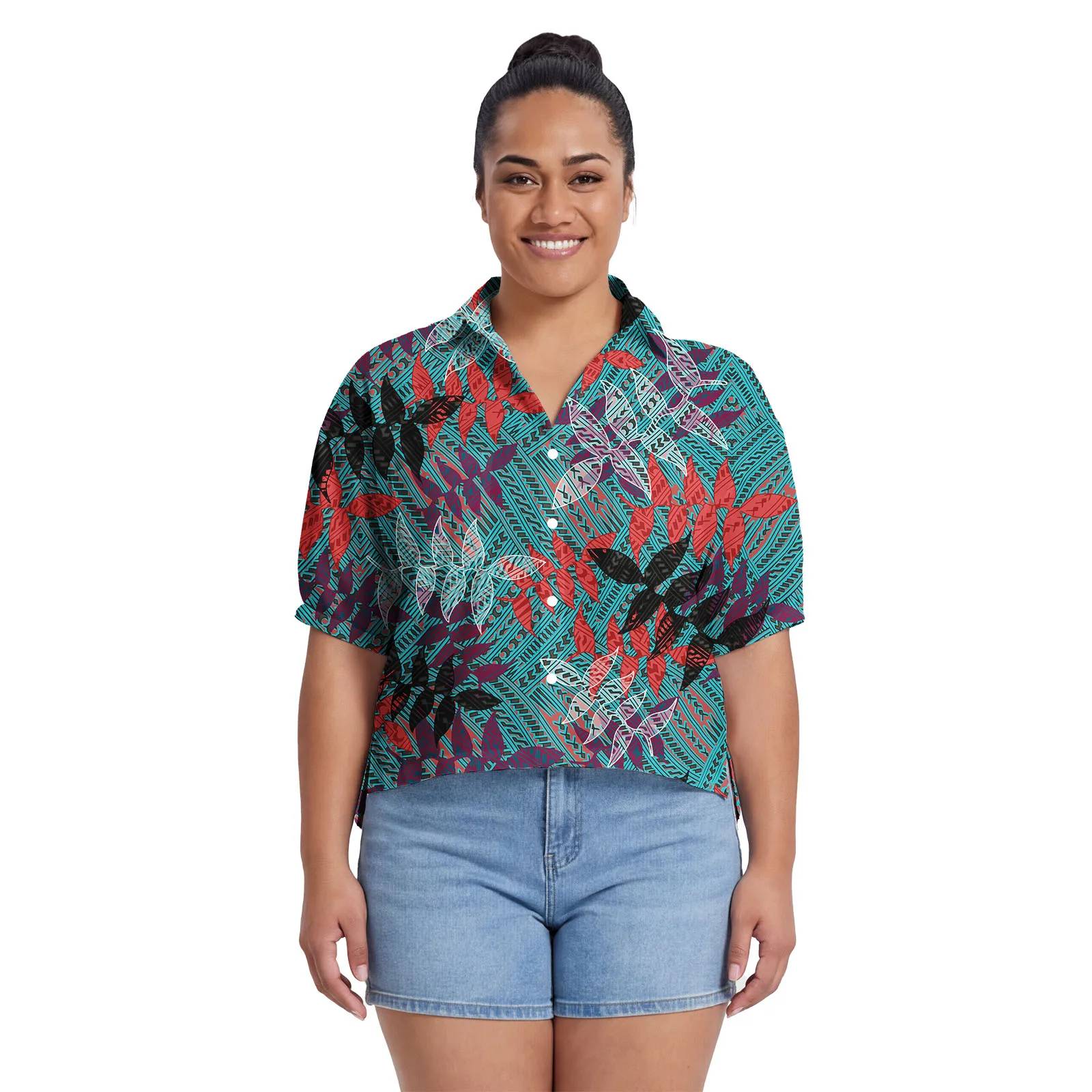 Trendy Luxury Design Custom Ladies Blouses Samoan Breathable Clothing Polynesian Floral Print Women Wear Chiffon Top Aloha Shirt view 2