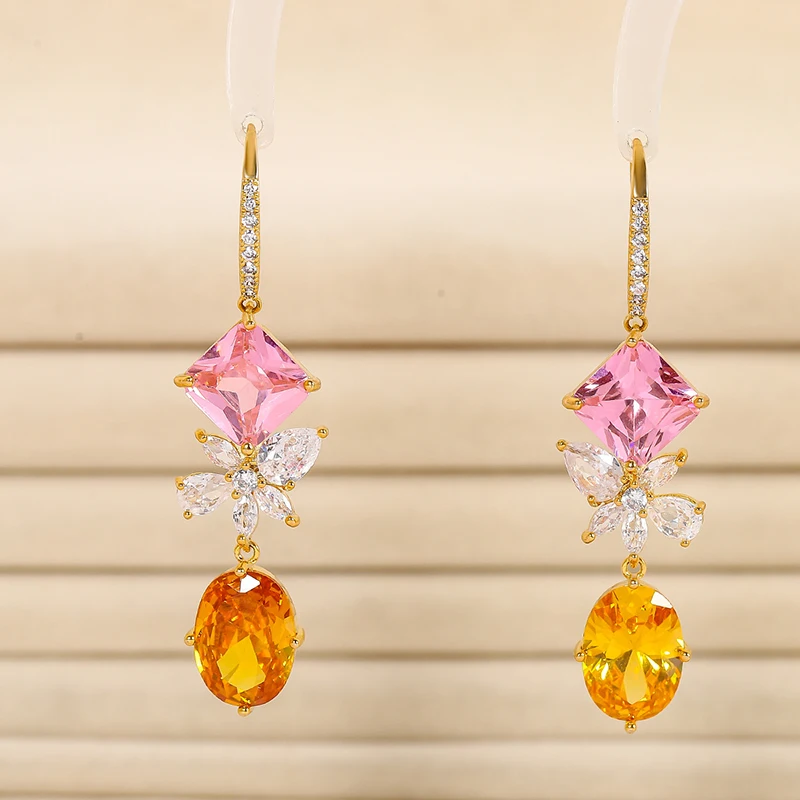 

Shiny Big Egg Shape CZ Stone Fashion Crystal Dangle High Quanlity Women Jewelry Gifts Party Fashion Geometric Flower Earring