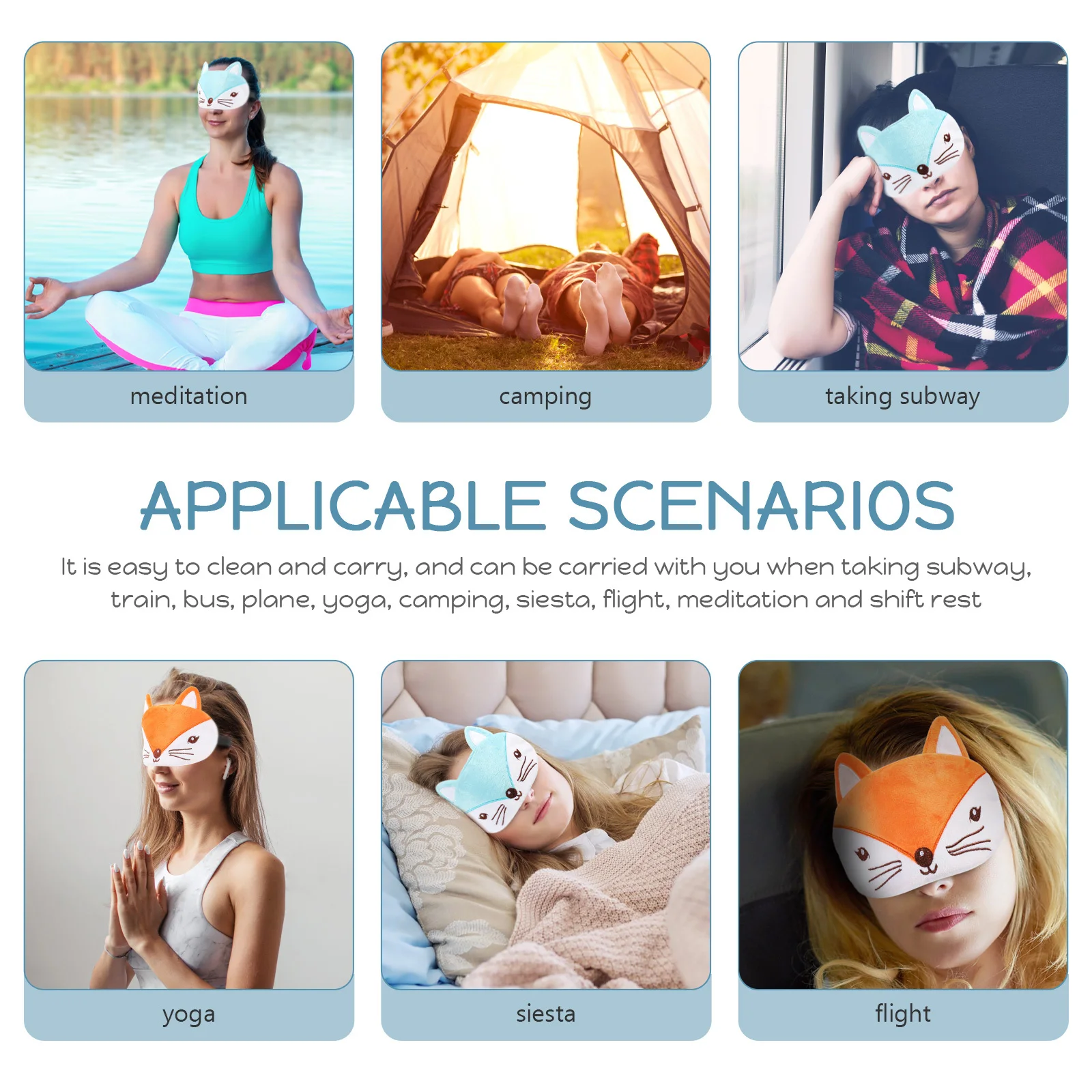 

2Pcs Comfortable Sleep Eye Mask Cartoon Animal Design Portable Light Blocking Eye Cover for Travel Napping Stress Relief