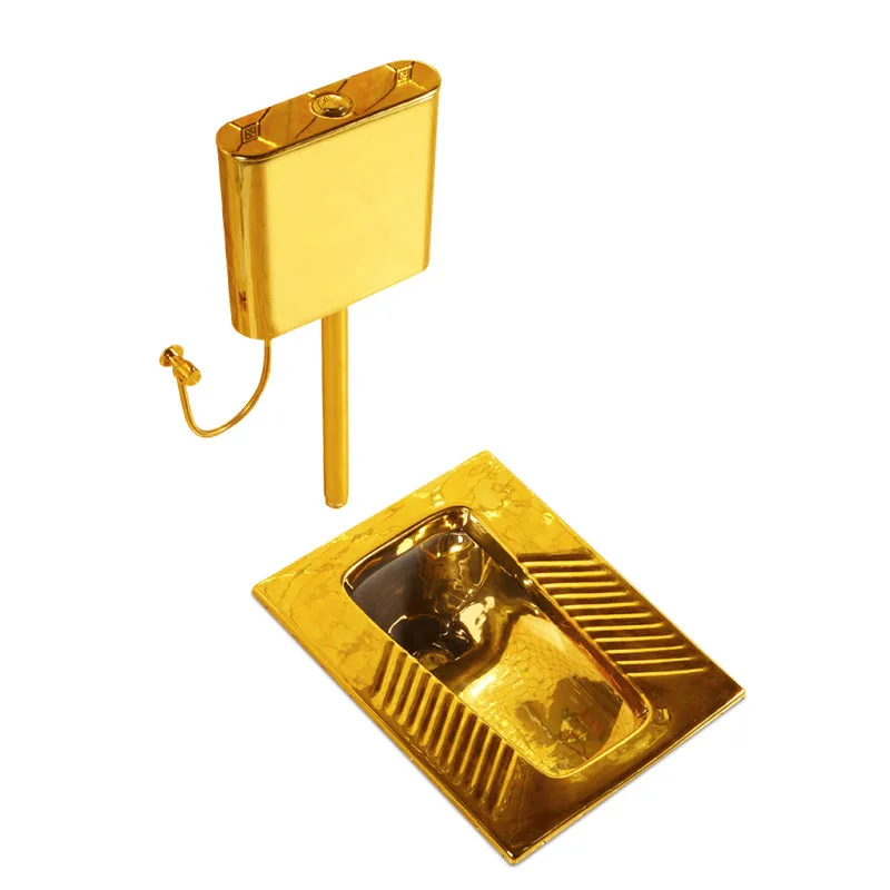

Golden squatting toilet ceramic water tank complete set silent deodorant water-saving bathroom gold-plated