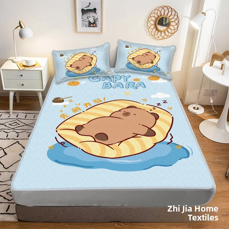 キャピラリーアイスシルクマット-3点セット-ベッドキャノピースタイル-夏用クールマット-シングル-ダブル-ソフトマット-寝室用-洗える-通気性