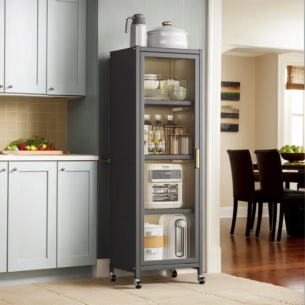 Cross-border storage racks, kitchen sandwich cabinets with doors, floor-to-ceiling multi-layer pot storage refrigerators