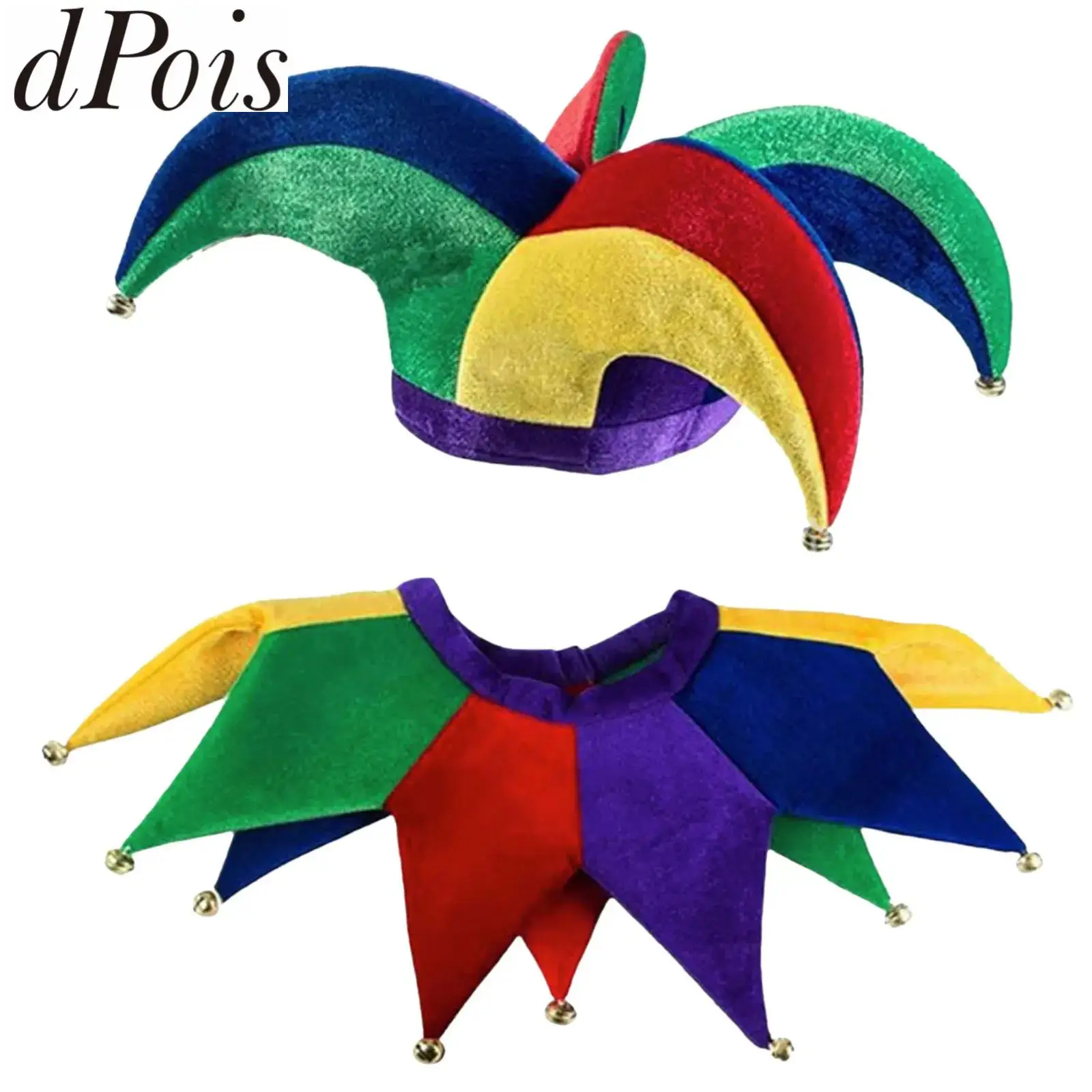

Halloween Cosplay Clown Hat Jester Collar Unisex Funny Clown Hat Cap with Bells Costume Accessorie Adult Festive Performance Hat