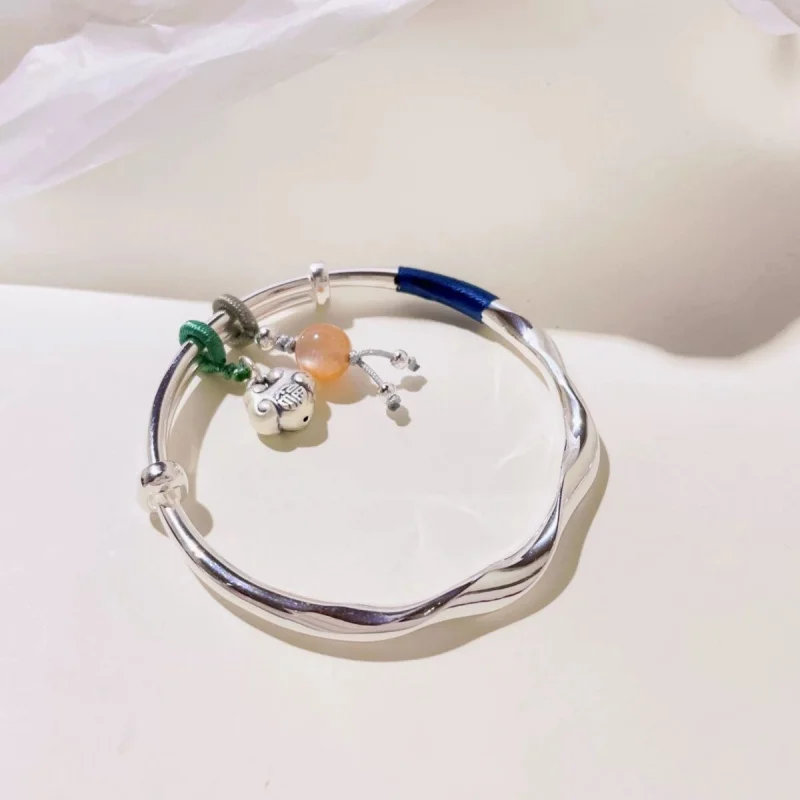Bracelet Women, 9999, Woven Solid Silver, Push-Pull, Youthful Style, Medium