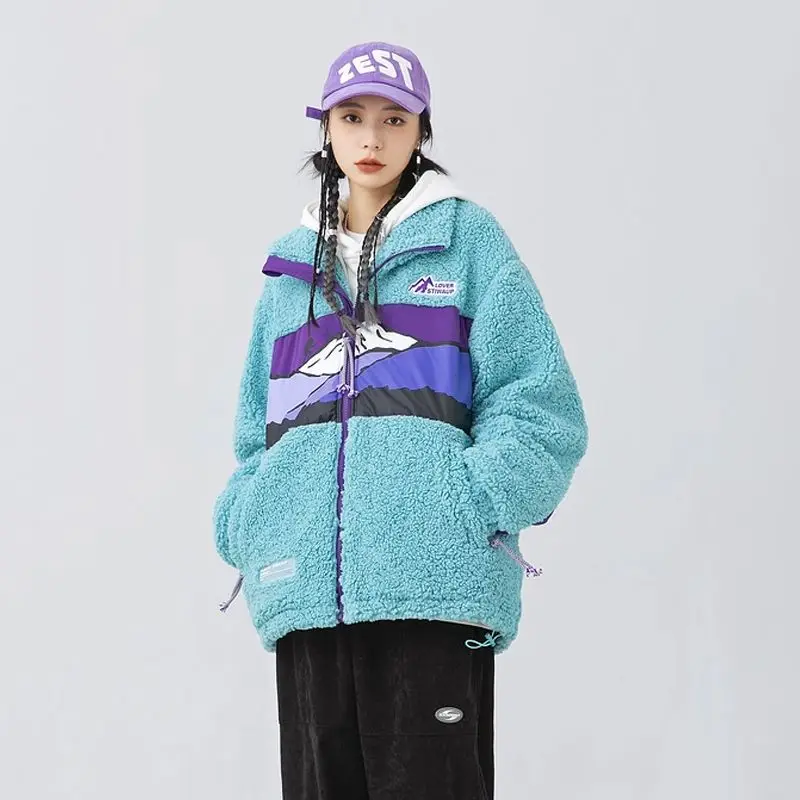 

American Street Retro Flocked Letter Jacket Women's Thickened Stand Collar Loose Large Size Casual College Style Couple Jacket