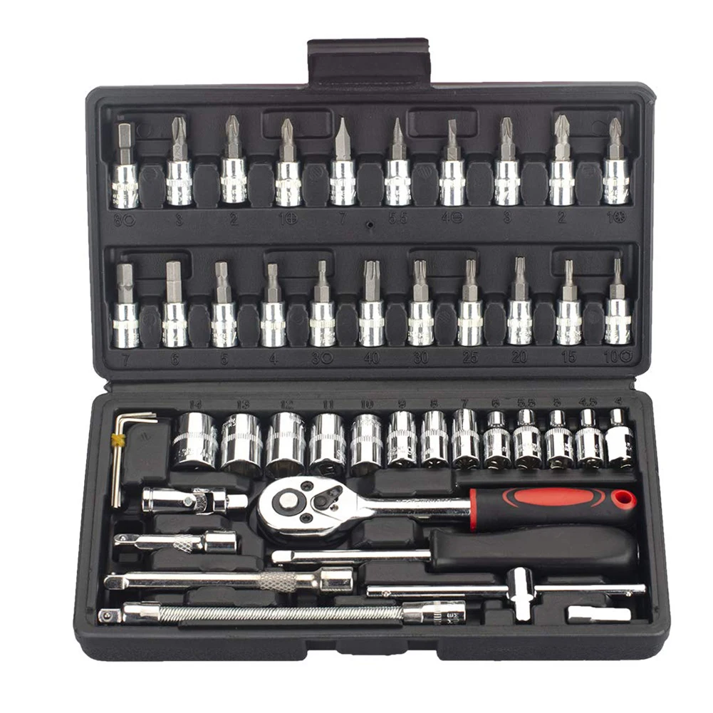 46-Piece 1/4 Inch Drive Socket Ratchet Wrench Set Screwdriver Socket Bit Set With Storage Case For Auto Repairing & Household