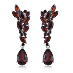 Natural Red Garnet Sterling Silver Drop Earring Women Romantic Style 5.8 Carats Genuine Gemstone Christmas Gift Top Quality