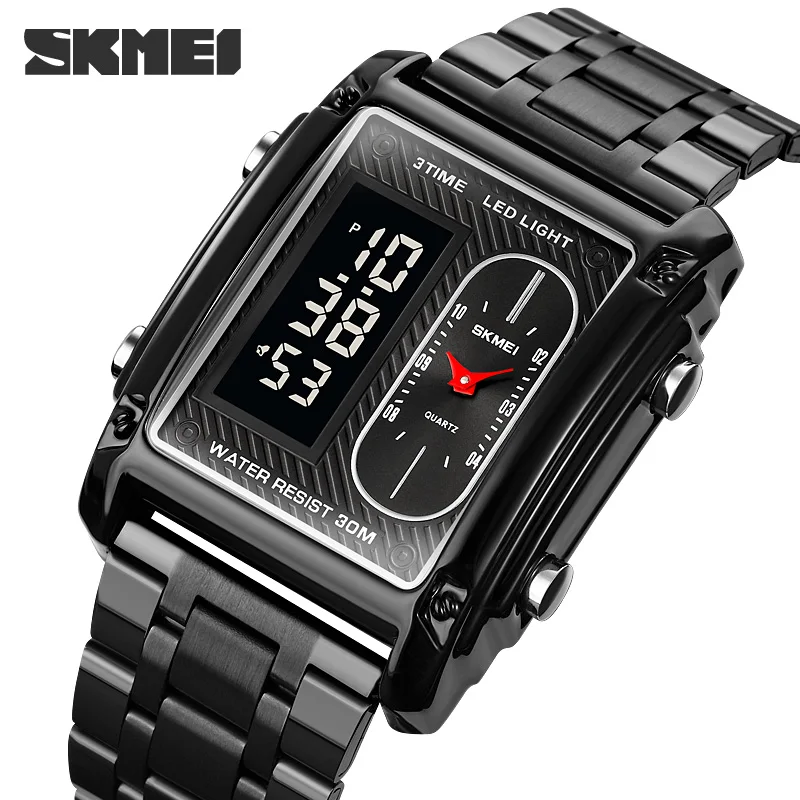 

Luxury 3Time Watch Fashion Quartz Digital Watch Chrono Led Light Electronic Watches Men's Wristwatch Business Male Clock