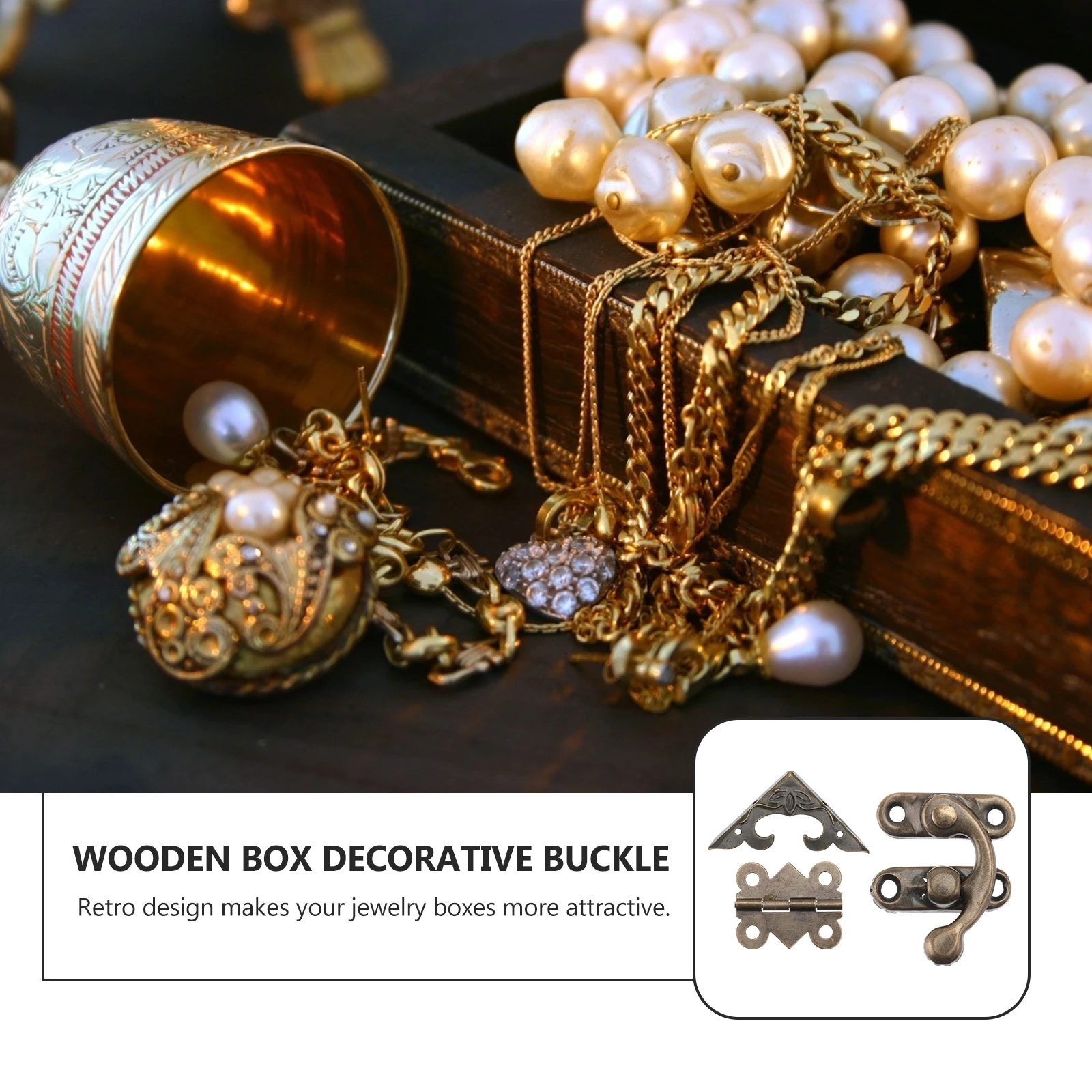 

1Set Retro Wood Box Lock Buckles Decorative Corner Protectors Sturdy For Jewelry Storage Boxes