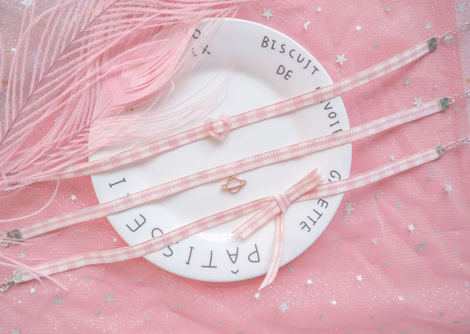 Blue Pink Sexy Globe & Heart Choker for Women Neck Clavicle Necklace Lady Jewelry Accessories Girl Gift Lace Gothic