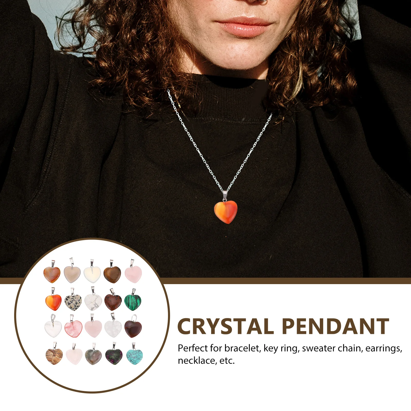 

20 pcs Heart Shape Stone Necklace Charms Pomegranate Design Jewelry Pendants For Diy Earrings Bracelet Keychain Hanging Ornament