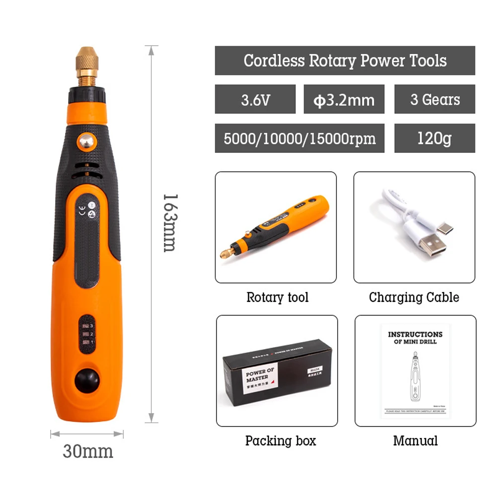 3.6V USB Cordless Rotary Tool Electric Grinder Pen With 45pcs Accessories For Wood Jewelry Polishing Drilling Carving Kit