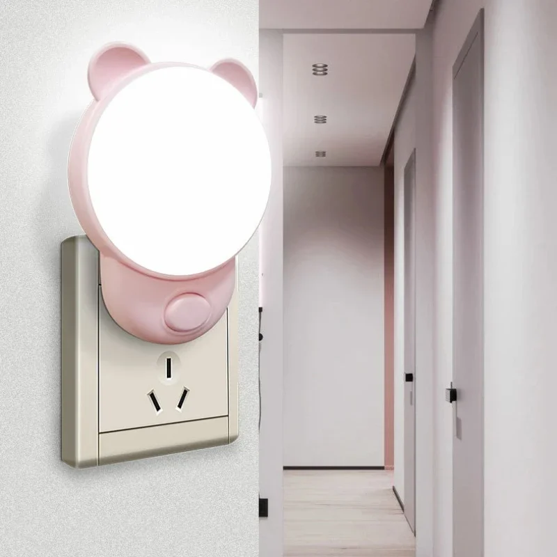 Little Bear Plug-in LED Night Light, Iluminação do Quarto, Luz Quente com Luz para Dormir, Decoração do Quarto, Novo, Interruptor Estranho