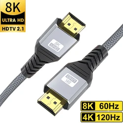 Câble 2.1 compatible HDMI 8K, 4K à 120Hz, 8K à 60Hz, 48Gbps, audio vidéo haute vitesse, HDMI, tressé, PC, ordinateur portable, budgétaire, TV HD, PS5