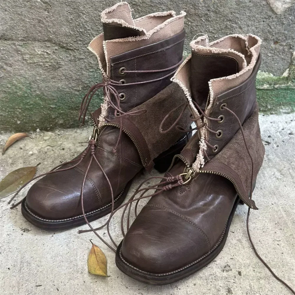 Bottes tendance à semelle épaisse haut de gamme pour hommes, style randonnée, bottes courtes montantes rehaussantes, bottes de moto tout-terrain