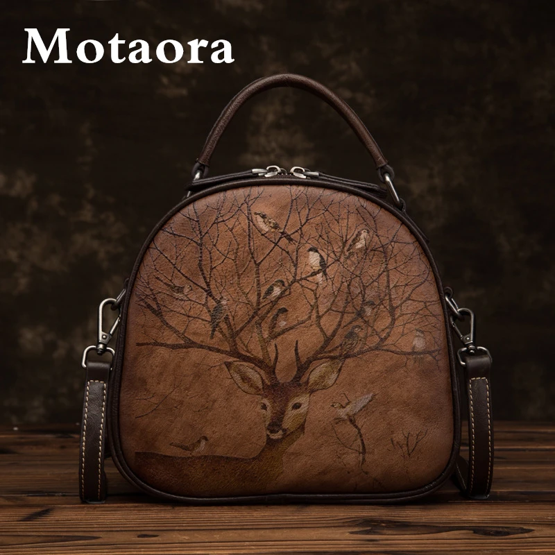 

MOTAORA Vintage Women's Bag For Ladies Genuine Leather Designer Luxury Handbag Female Shoulder Bags New Deer Pattern Handbags