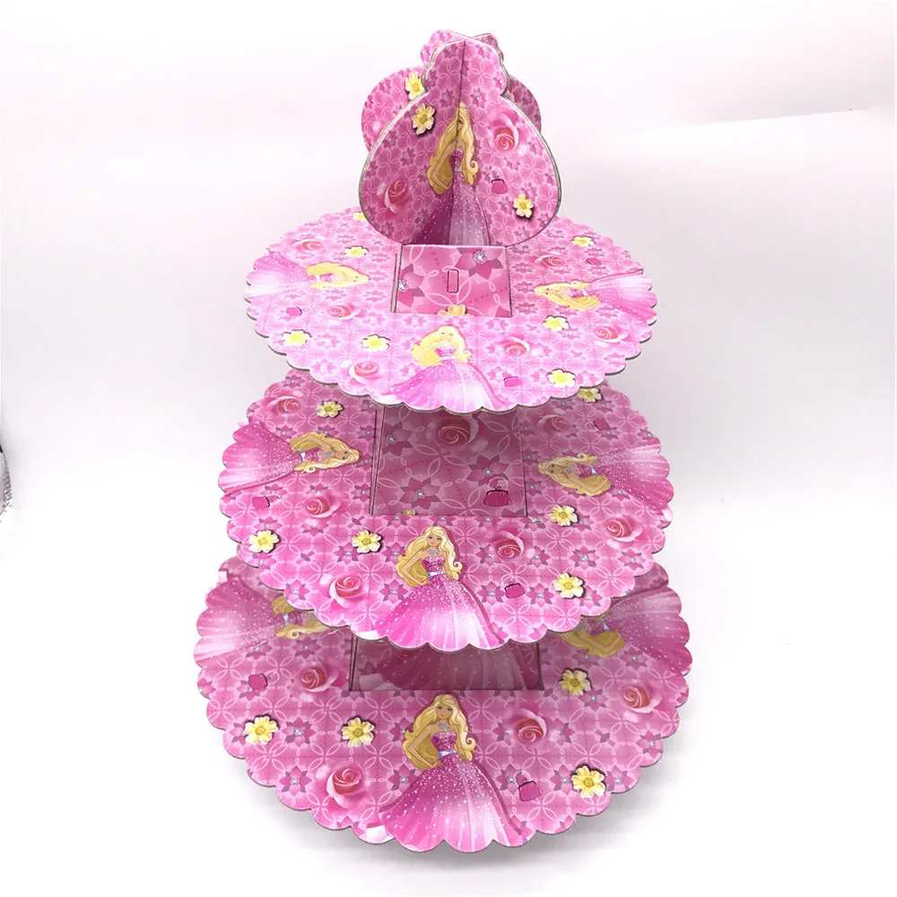 3 Layers Watercolor Princess Cupcake Stand Cardboard Castle Shape Cake Stand for Baby Anniversary Birthday Tea Party Supplies