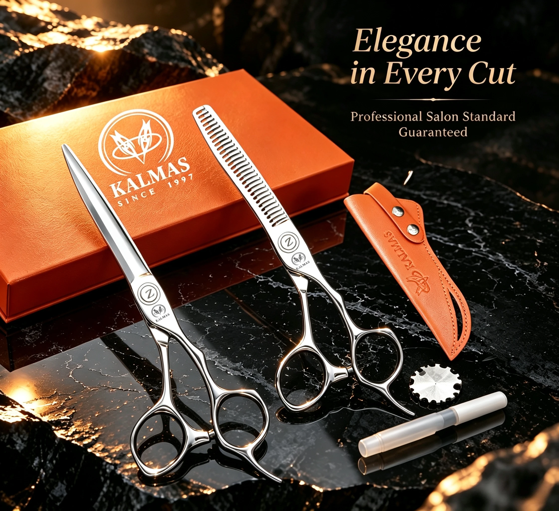 KALMAS 6 Zoll Professionelles Friseurscheren-Set VG10 Stahl Barber Effilierscheren für Salon-Haarstyling Schneidewerkzeuge