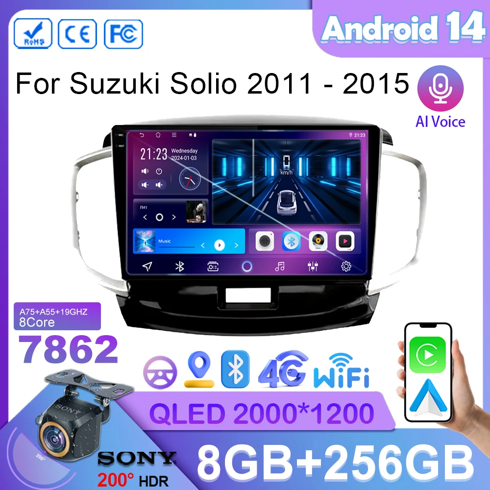 

Car Wireless Carplay For Suzuki Solio 2011 - 2015 Auto Radio Multimedia Player GPS Navigation Stereo 2din DVD 5G Wifi Head Unit
